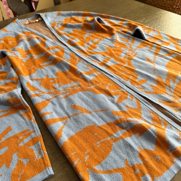 Soft Surroundings Brown Blue Floral Cardigan Sweater Duster XS - Picture 5 of 10